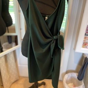 forest green wrap & tie dress